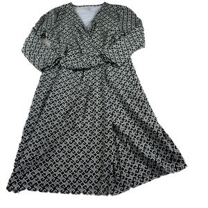 TALBOTS Dress Women Size 12 Black Ivory Chain Link‎ Surplice Wrap Bodice
